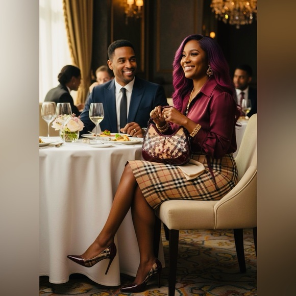 BURBERRY Maroon & Tan Star Print Canvas & Patent Leather Handbag, EUC - Picture 6 of 16